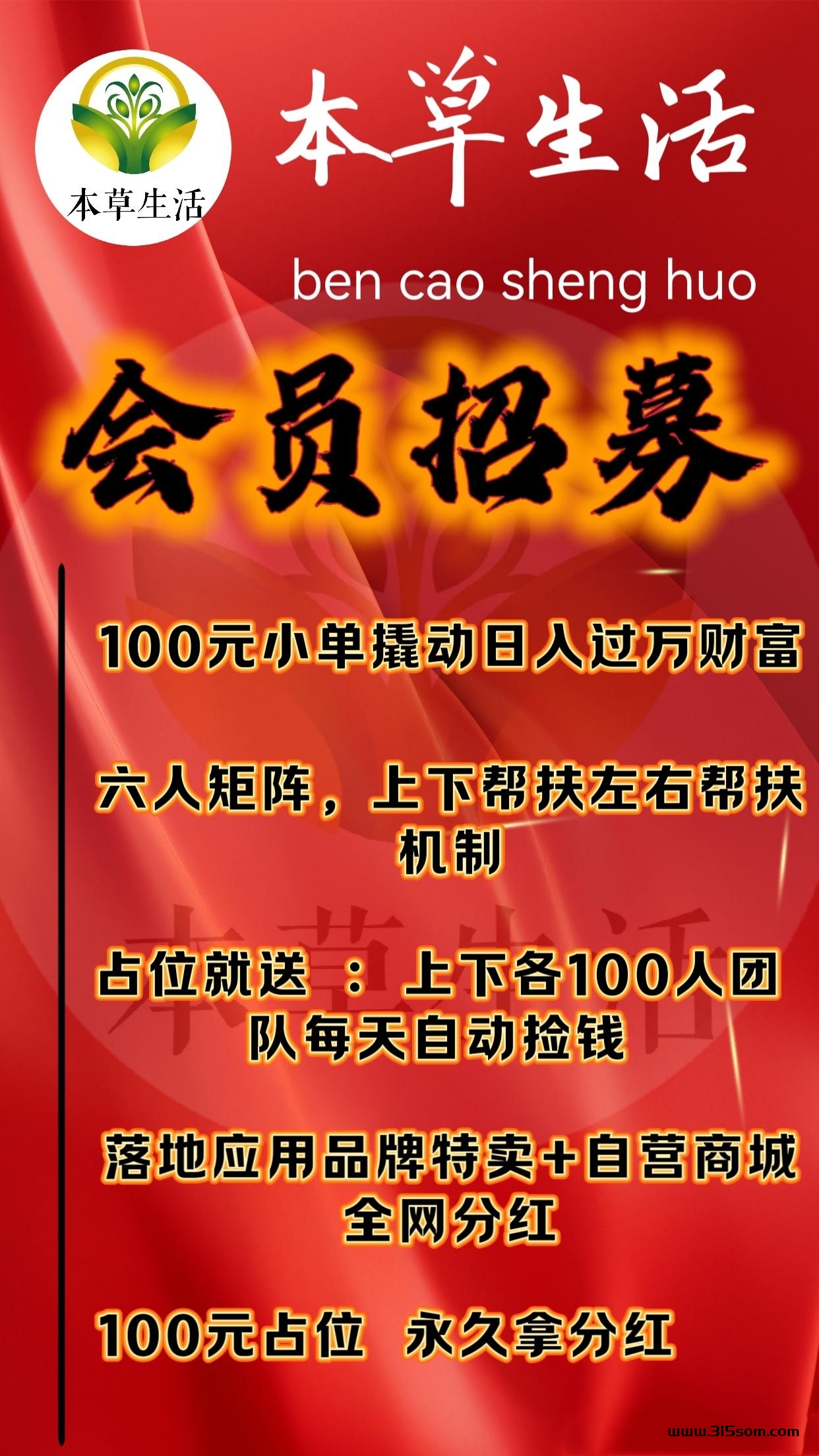 360°矩阵滑落+公排自动赚，本草生活首码团队长赚到爆单 - 315首码项目网-315首码项目网