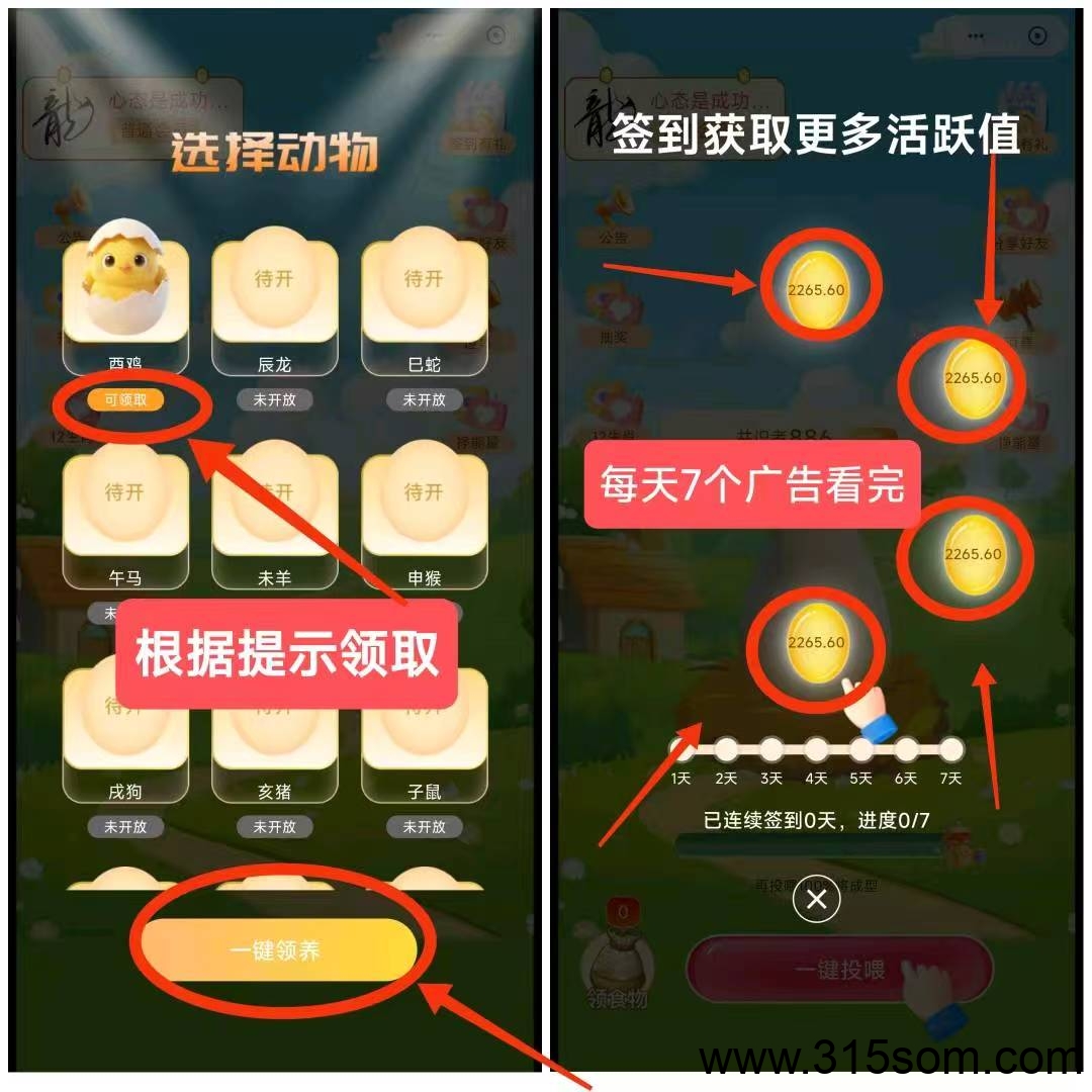 开局领个蛋，每天6个广告+签到，获取积分，喂养宠物 - 首码项目网-首码项目网