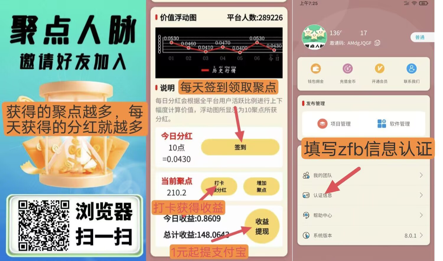 聚点人脉，签到打开赚米，日入100+-315首码项目网