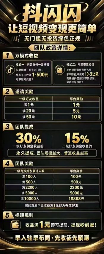 抖闪闪 一键托管抖音赚钱-315首码项目网